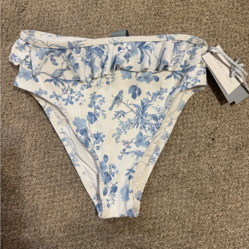 Antonio Melani White Bikini Bottom With Blue Floral Print
